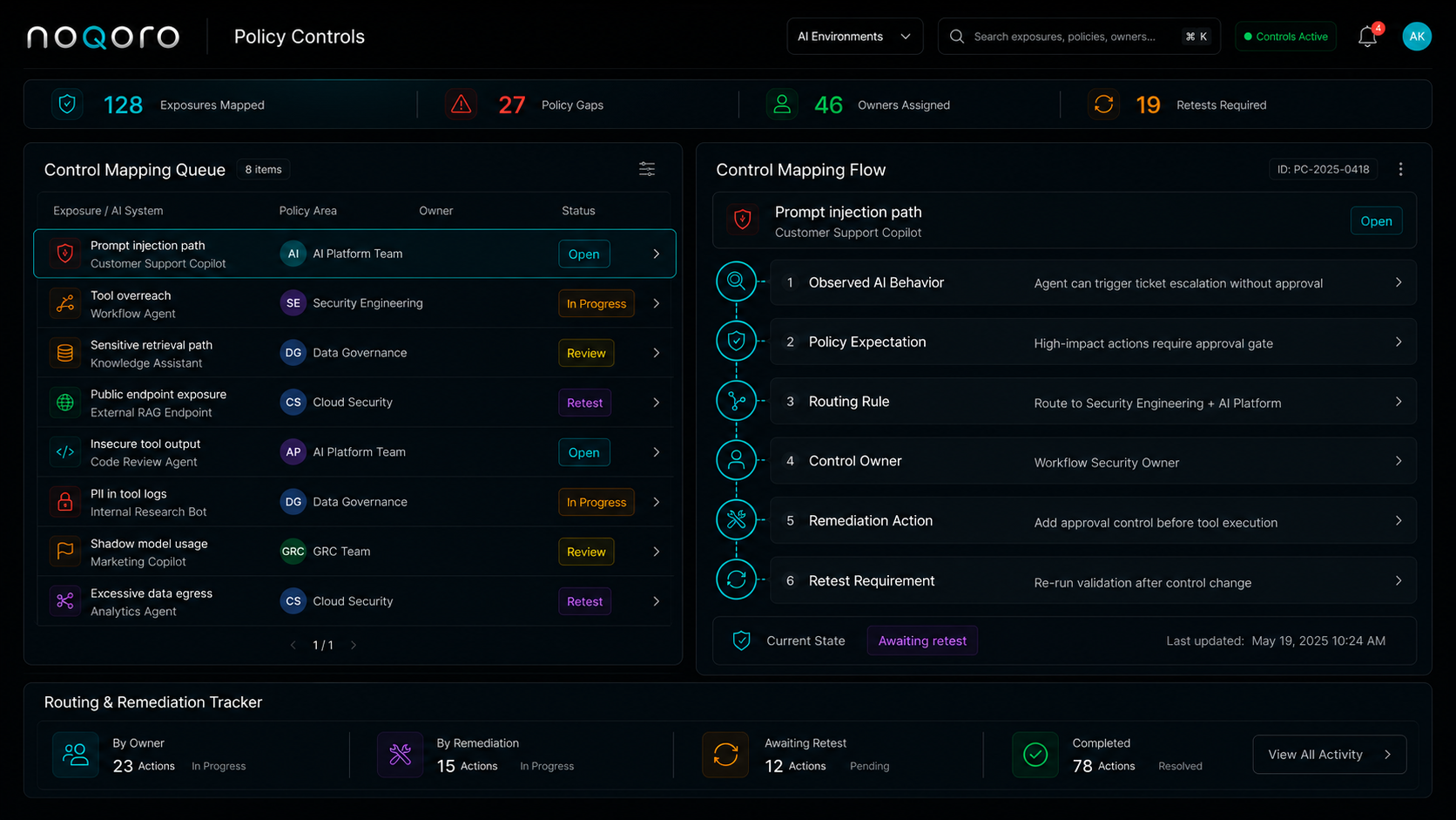 Noqoro Policy Controls product screen